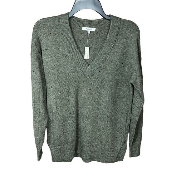 Madewell Sweater Donegal Forest Bartlett V Neck Pullover Green Black Speckled XS - Picture 1 of 14